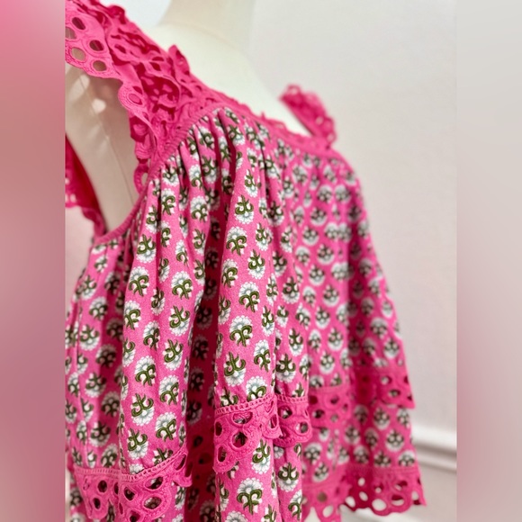 ANTHROPOLOGIE Let Me Be Layered Ruffle Tiered Pink Floral Eyelet Swing Top - Picture 10 of 17